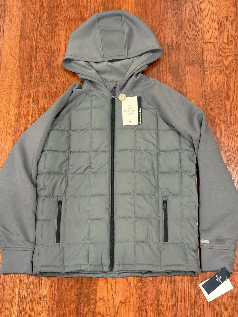 abercrombie kids Gray Quilted Hooded Puffer Jacket